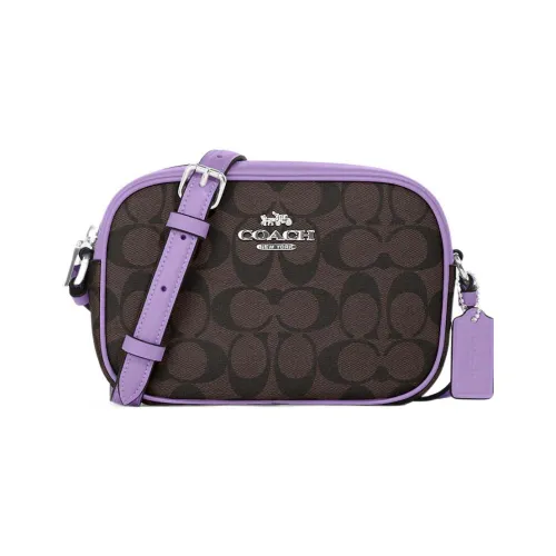 COACH Jamie Холст с кожей Camera Сумка Сумка через плечо Мини Женская Темно-коричневый и Фиолетовый