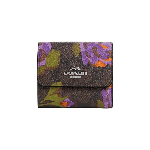 COACH Трехсекционный кошелек с покрытием холст кошелек для монет кошелек женский темно-коричневый