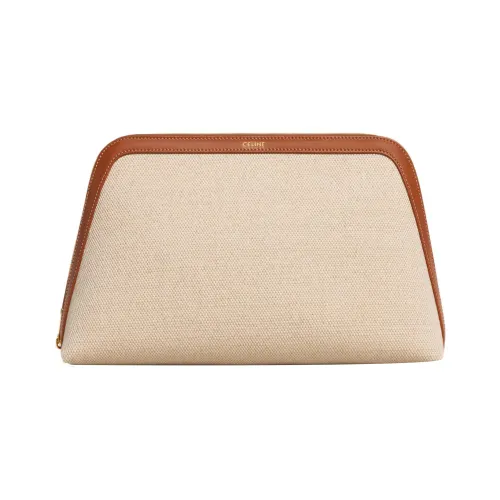 CELINE Triomphe Ткань с коровьей кожей Косметичка Большая Женская Естественный цвет Коричневый