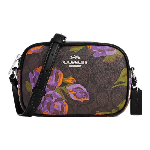 COACH Jamie Холст с кожей Camera Сумка Сумка через плечо Мини Женская Темно-коричневая