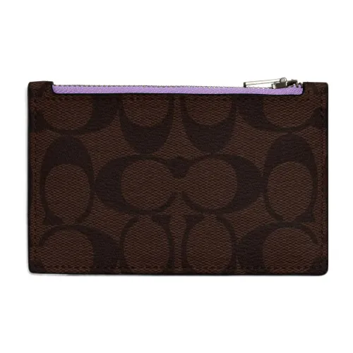 COACH Кошелек для карт из покрытого холста с утонченной телячьей кожей кошелек для мужчин кофейный монограмма и фиолетовый