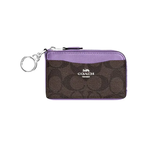 COACH Card Case Холст с кожей Кошелек Держатель для карт Женский Фиолетовый и Коричневый