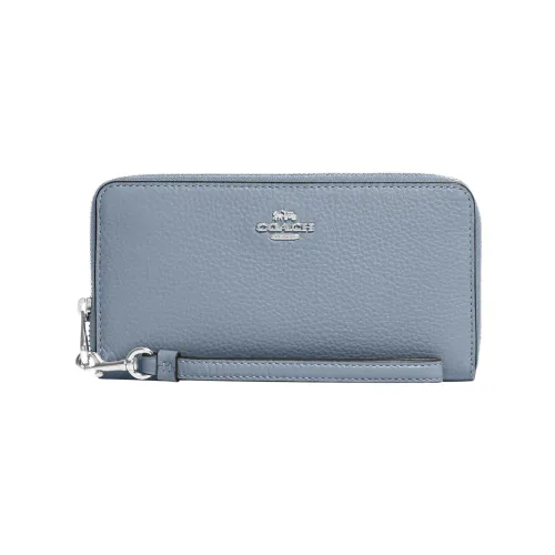 COACH Zip Around Галечная кожа Запястье Сумка Держатель для карт кошелек Женские Пыльно-серый Синий