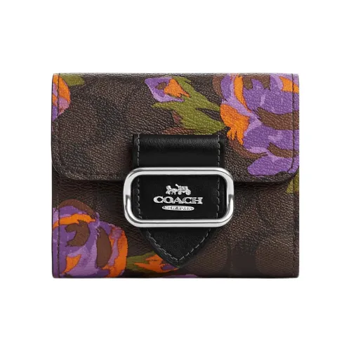 COACH Morgan Холст и Кожа Клатч Монета Кошелек Кошелек Маленький Женский Коричневый Черный