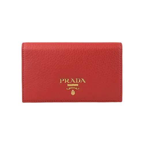 PRADA Кожаный держатель для карт и кошелек женский красный