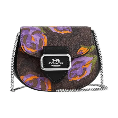 COACH Morgan Холст и Кожа Седло Сумка Сумка через плечо Мини Женская Темно-Коричневая