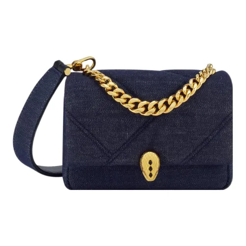 BVLGARI Serpenti Cabochon Denim Сумка через плечо Сумка через плечо Мини Женская Темно-синяя