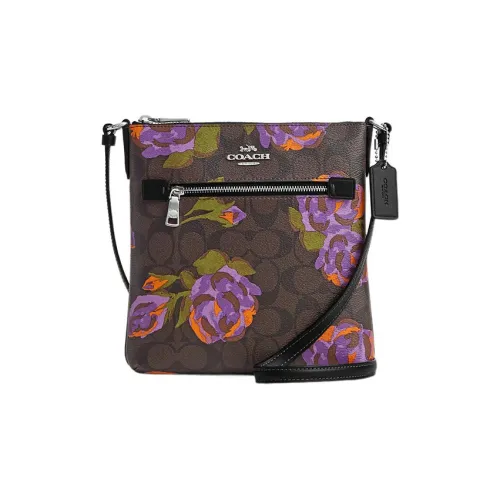 COACH File Покрытый холст с кожаными вставками Курьерская сумка Сумка через плечо Маленькая Женская Кофейная