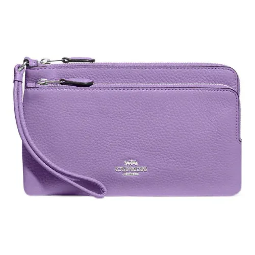 COACH Double Zip Wallet из кожа галечная сумка на запястье кошелек маленький женский фиолетовый