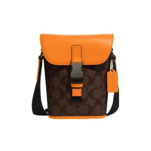 COACH Track Покрытый холст с гладкой телячьей кожей курьерская сумка сумка через плечо маленькая мужская