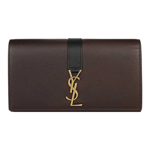 SAINT LAURENT Телячья кожа Складной кошелек большой женский темно-коричневый