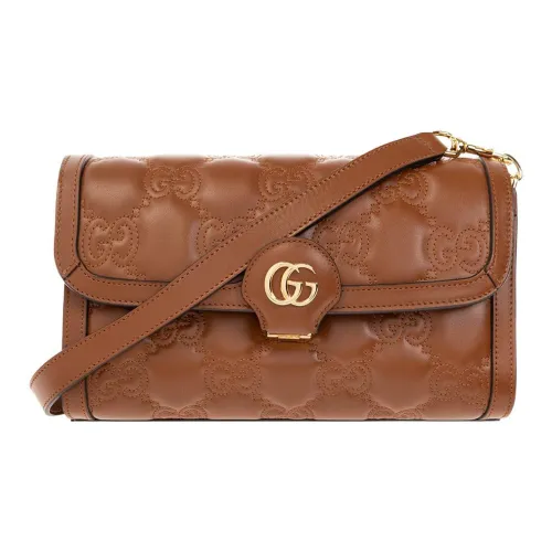 GUCCI GG Matelassé Кожа WOC Сумка через плечо Сумка Baget Женская Коричневая