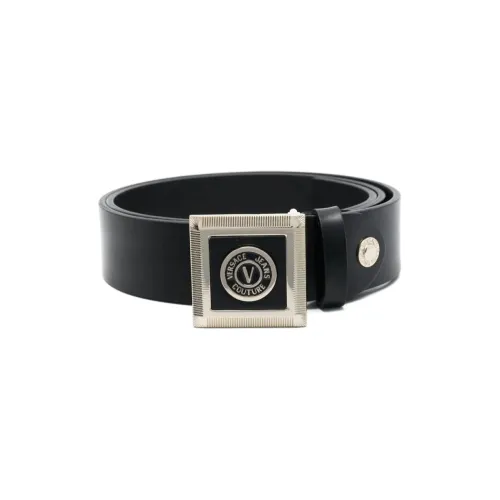 VERSACE JEANS COUTURE V-образный значок плавная пряжка кожаные ремни мужской черный ширина 4CM