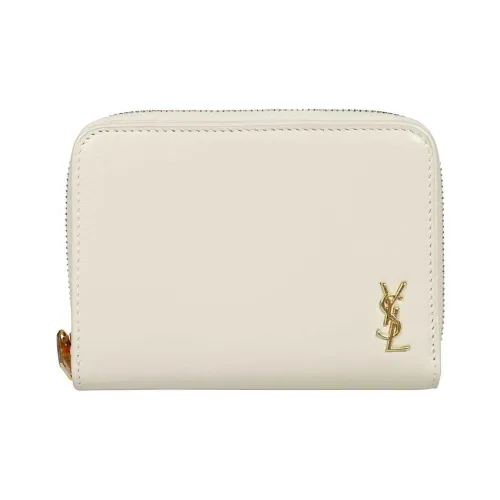 SAINT LAURENT Телячья кожа Укороченный Кошелек на молнии Маленький Женский Белый