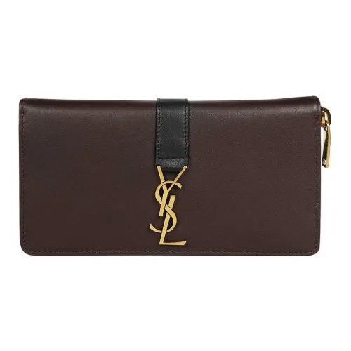 SAINT LAURENT Телячья кожа застежка-молния кошелек большой женский коричневый