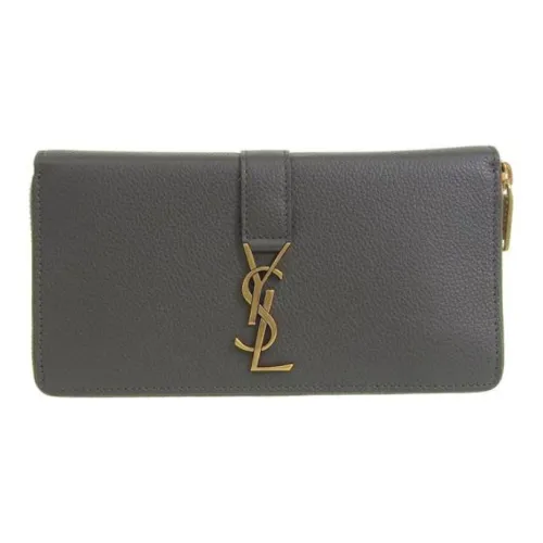 SAINT LAURENT Телячья кожа застежка-молния кошелек стандартный женский темно-серый