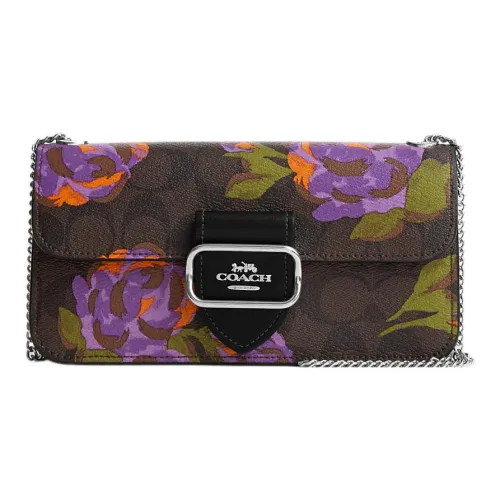 COACH Morgan Canvas Leather Baget Сумка через плечо Маленькая Женская Темно-Коричневая