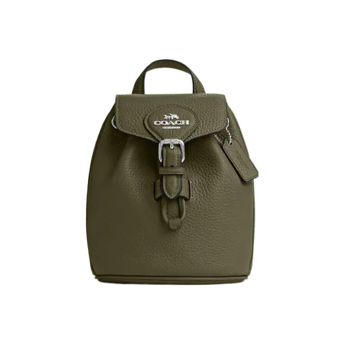 COACH Amelia Stone Leather Backpack Small Women's Olive Green COACH Amelia Каменная кожа Рюкзак Маленький Женский Оливково-зеленый