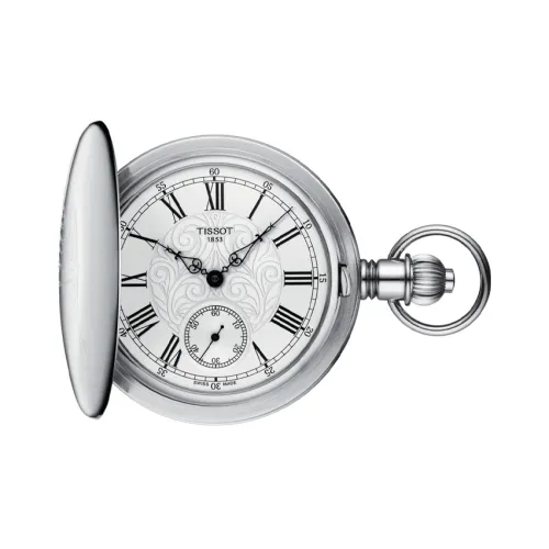 TISSOT Mechanical Механизм Ручной подъемный механизм Латунный корпус Часы в кармане 52 мм Мужские часы Серебряный