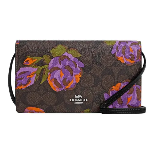 COACH Anna Холст и Кожа Конверт Сумка Сумка через плечо Маленькая Женская Коричневая Черная