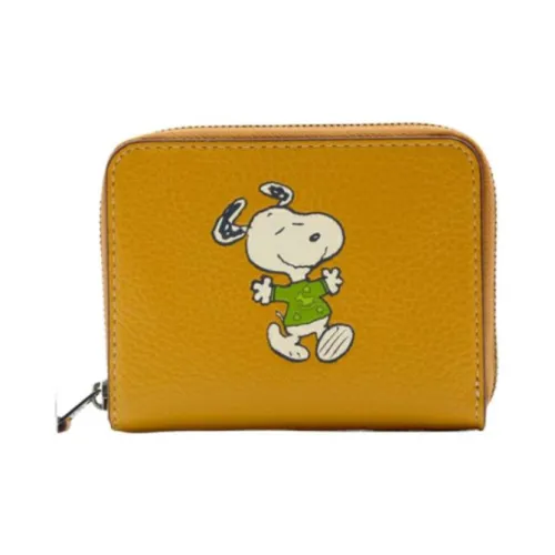 COACH Peanuts Снупи Коллаборация Zip Around Держатель для карт и кошелек из зернистой текстуры женский коричневый
