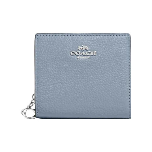 COACH Snap Wallet Зернистая кожа личи кожа кошелек для монет кошелек мини женский дымчато-серый синий