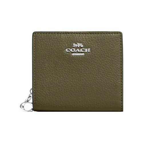 COACH Snap Wallet Галечная кожа Кошелек Женские Оливково-зеленый
