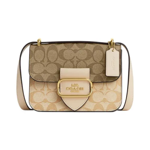 COACH Morgan Холст и Кожа Квадратная Сумка Сумка через плечо Маленькая Сумка Женская Бежевая и Коричневая Монограмма