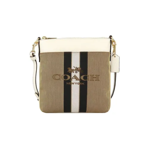 COACH Kitt Жаккард Холст Полированная Кожа Сумка через плечо Женская Бежевая Белая