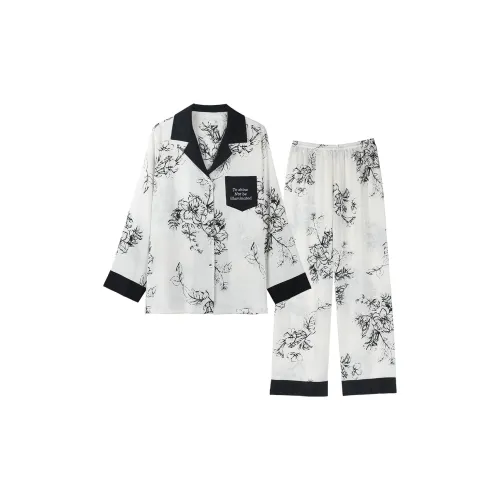 IIZZINI Сценарий Пижамный комплект Женские Черный Белый