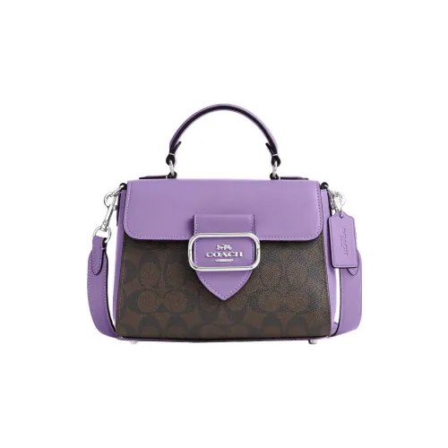 COACH Morgan Холст и Кожа Сумка через плечо Сумка через плечо Маленькая Женская Фиолетовая и Кофейная Монограмма