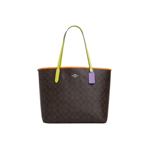 COACH City Canvas с кожаными вставками тоут сумка для покупок сумка сумка через плечо большая женская кофе