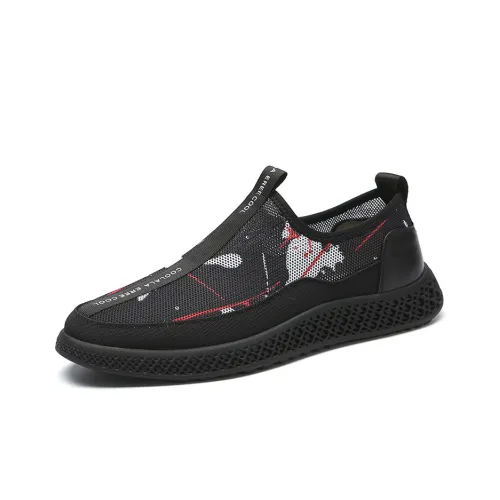 YEDANI Low-Top Canvas Shoes Black Dazzling Color Mesh Men's