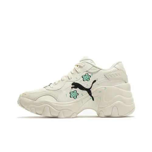 PUMA Pulsar Wedge Wns Кошка Логотип Устойчивый к истиранию MID Топ Толстая подошва Кроссовки Женские Белый Синий