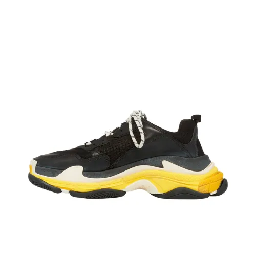Balenciaga Triple S Low Топ Толстая подошва Кроссовки Мужские Черные Желтые