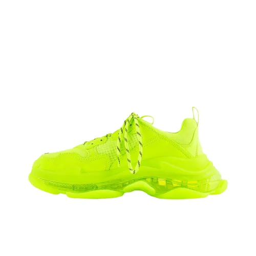 Balenciaga Triple S Clear Sole Платформа Кружево Вверх Низкий Топ Толстая Подошва Кроссовки Мужские Неоново-Желтый