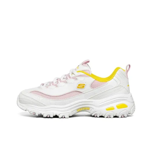 Skechers D'LITES 1,0 Little Sweet Bean Низкие кеды с толстой подошвой Женские Белые Желтые Розовые