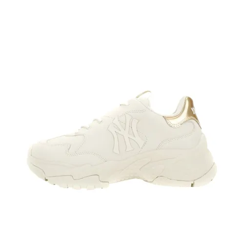 MLB Big Ball Chunky Блестящий New York Yankees Противоскользящий Устойчивый к истиранию Низкий Топ Кроссовки с Толстой Подошвой Унисекс Айвори Белый