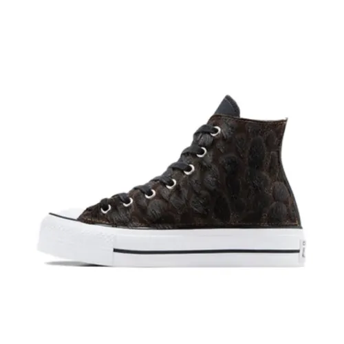 Converse Chuck Taylor All Star Lift Платформа Принт с животными Устойчивые к истиранию Высокие Кеды Женские Черный