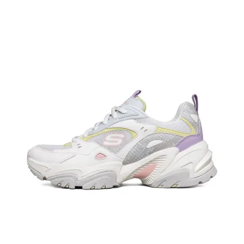 Skechers Stamina V2 Mecha Shoes 2 Белое перо Spirit Устойчивый к истиранию Низкий топ Толстая подошва Кроссовки Женские Белый Фиолетовый