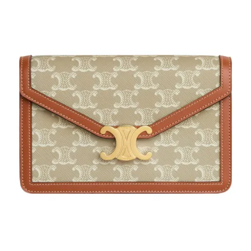 CELINE TriompheCANVAS Коровья кожа Сумка через плечо Кошелек Женский Бежевый Коричневый