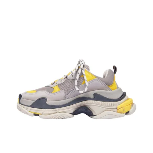 Balenciaga Triple S Low Топ Толстая подошва Кроссовки Женские Серый Желтый