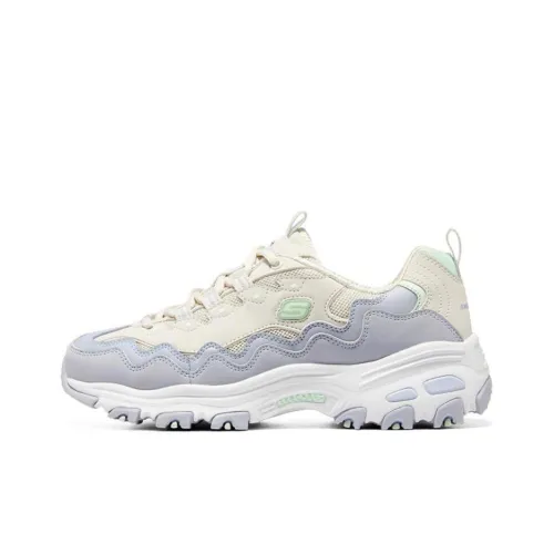 Skechers D'LITES 1,0 Высота Увеличивающие Низкие Кроссовки с Низким Верхом и Толстой Подошвой Женские Белые Фиолетовые Бежевые