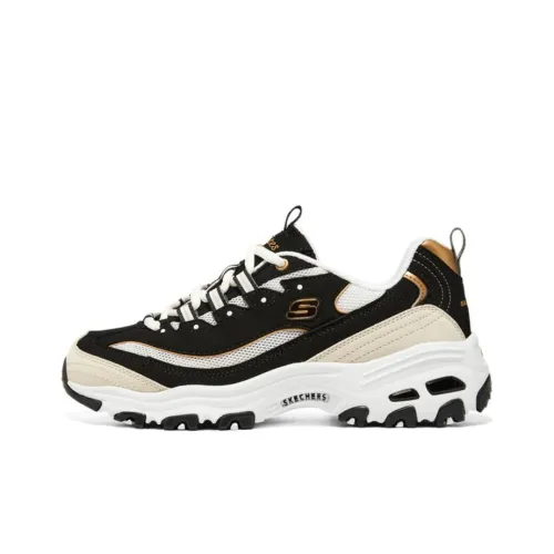 Skechers D'LITES 1,0 Амортизация Износостойкий Низкий Топ Толстая Подошва Кроссовки Женские Черный Золото