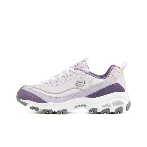 Skechers D'LITES 1,0 Высота Увеличивающие Низкие Кроссовки с Толстой Подошвой Женские Белые Фиолетовые