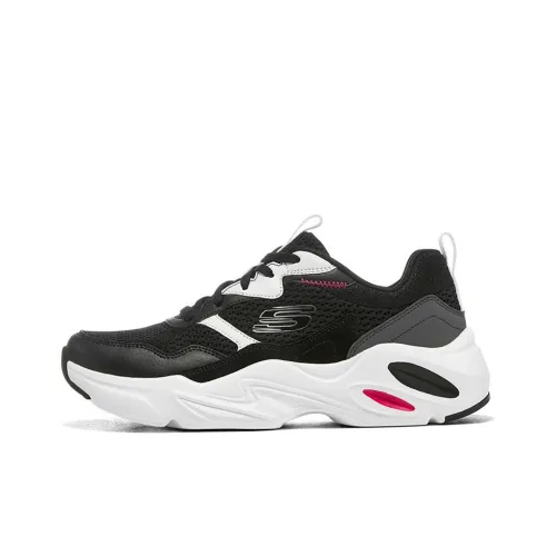 Skechers Stamina Airy Low Топ Толстая подошва Кроссовки Женские Черный Белый