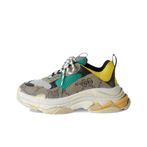 GUCCI x Balenciaga Triple S Low Топ Толстоподошвенные кроссовки Мужской Хаки коричневый