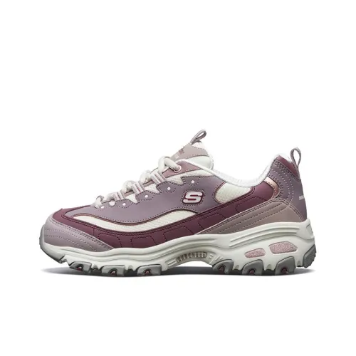 Skechers D'LITES 1,0 Молочно-чайный Медвежонок Таро Мячи Boba Low Топ Толстоподошвенные кроссовки Женские Фиолетово-белый