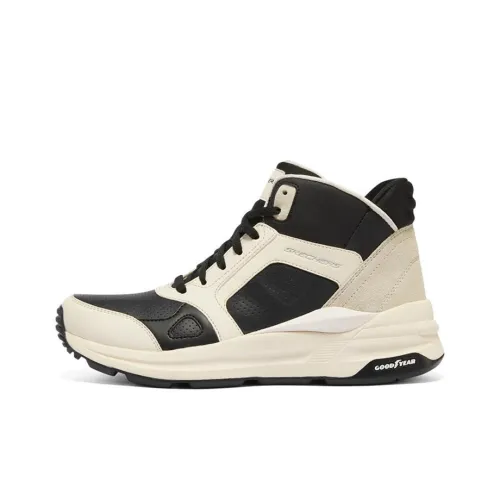 Skechers Global Jogger High Топ Толстая подошва Кроссовки Женские Черный Бежевый Белый