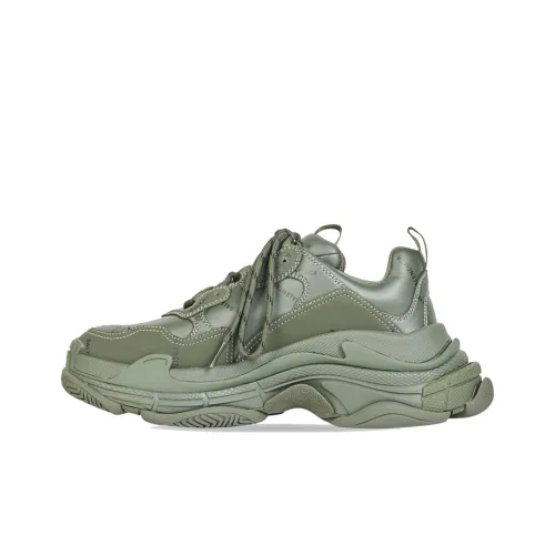Balenciaga Allover Логотип Triple S Low Топ Толстая подошва Кроссовки Мужские Армейский зеленый